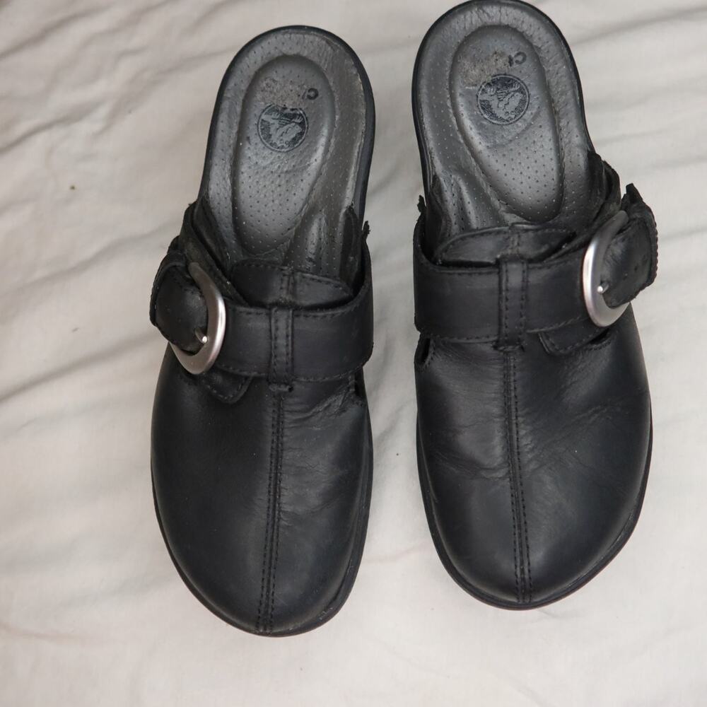 Crocs 15613 mule clog shoes US 6 Black Womens leather metal side rivets y2k 90s